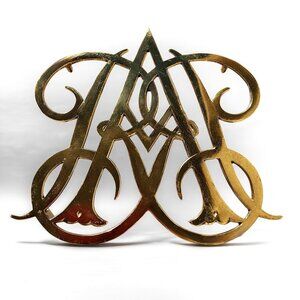 Vintage Brass Large Trivet, Queen Anne Cypher, 1950 Mid Century Hot Pot Stand